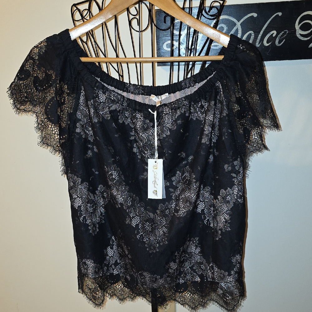 Gold Hawk Elegant Black Lace Women's Top In Medium (Michelle #3)